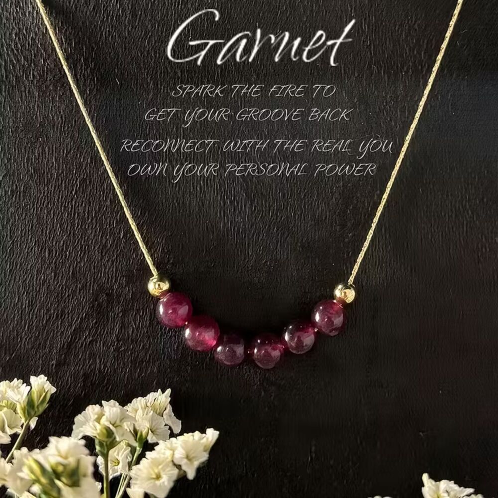 Red Garnet Beaded Gold Necklace Adjustable Dainty January Birthstone Crystal